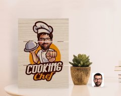 Kişiye Özel Erkek Chef Karikatürlü Otantik Masaüstü Ahşap Palet Çerçeve-15