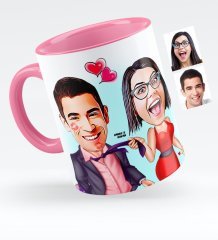 Kişiye Özel Sevgililer Karikatürlü Pembe Kupa Bardak - 4