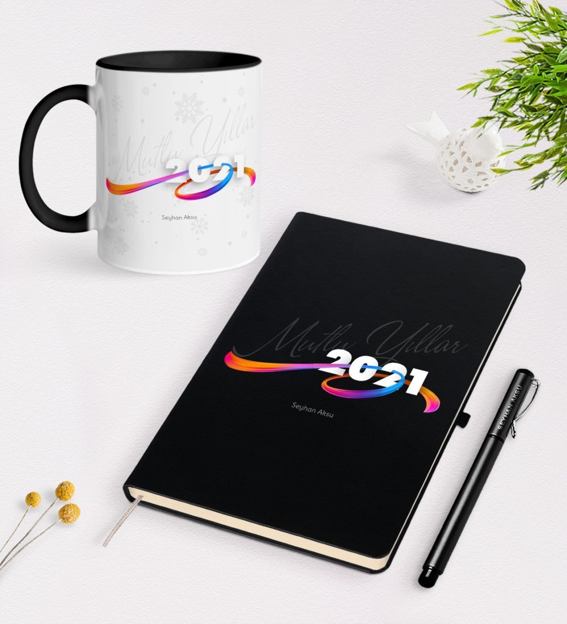 Kişiye Özel 2023 Mutlu Yıllar Siyah Defter Kalem ve Kupa Seti-4