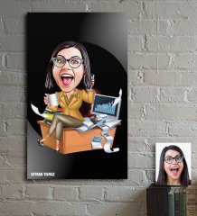 Kişiye Özel Bayan Muhasebeci Karikatür Ahşap Tablo - 1