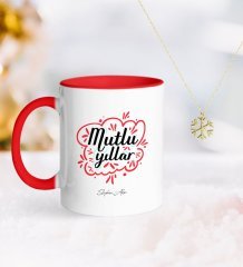 Kişiye Özel Yılbaşı Mutlu Yıllar Kırmızı Kupa ve Kar Tanesi Kolye-3