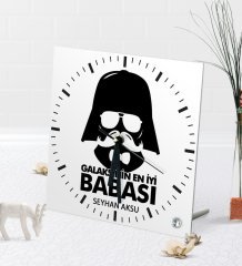 Kişiye Özel Galaksinin En İyi Babası Masaüstü Kare Cam Saat-2