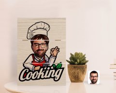 Kişiye Özel Erkek Chef Karikatürlü Otantik Masaüstü Ahşap Palet Çerçeve-14