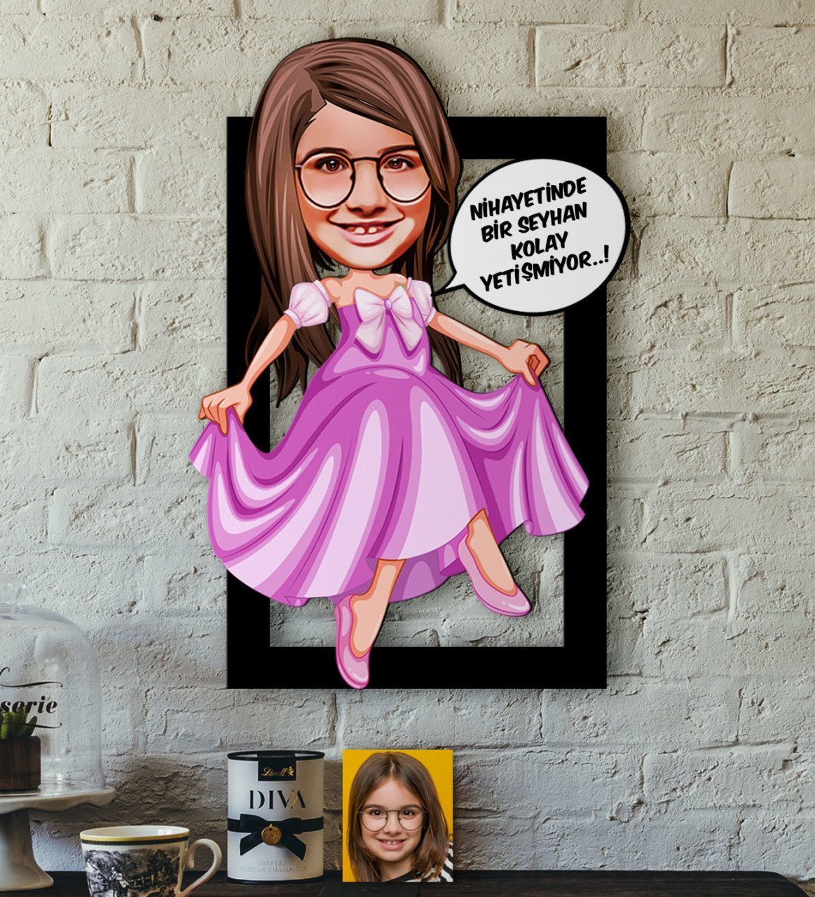 Kişiye Özel Kız Çocuk Kolay Yetişmiyor Karikatürlü 3D Ahşap Tablo-4