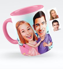 Kişiye Özel Sevgililer Karikatürlü Pembe Kupa Bardak - 3