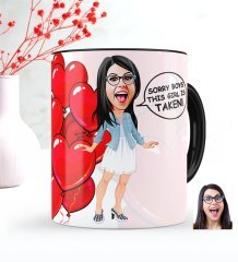 Kişiye Özel Bayan Sevgili Karikatürlü Siyah Kupa Bardak - 1