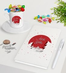 Kişiye Özel Yılbaşı Mutlu Yıllar Beyaz Defter Kalem Türk Kahvesi Fincanı ve Haribo Şeker Hediye Seti-1