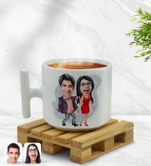 Kişiye Özel Sevgililer Karikatürlü T Kulplu Beyaz Middle Kupa Bardak-4