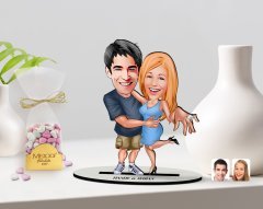 Kişiye Özel Sevgililer Karikatürlü 3D Ahşap Biblo ve Çikolatalı Kalp Bonbon Draje Hediye Seti-14