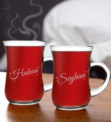BK Gift Kişiye Özel İsimli İkili Keyif Kulplu Çay Bardağı Seti-3, Arkadaşa, Sevgiliye Hediye, Ev Hediyesi, Doğum Günü Hediyesi