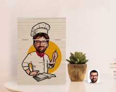 Kişiye Özel Erkek Chef Karikatürlü Otantik Masaüstü Ahşap Palet Çerçeve-12