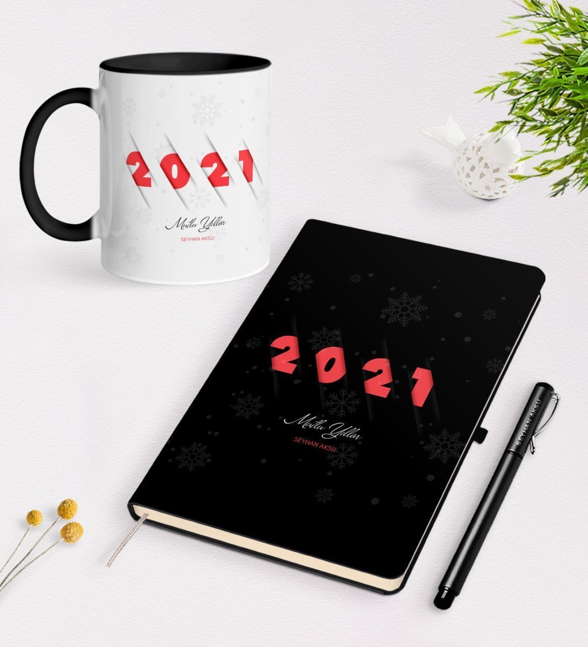 Kişiye Özel 2023 Mutlu Yıllar Siyah Defter Kalem ve Kupa Seti-2