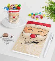 Kişiye Özel Noel Baba Beyaz Defter Kalem Türk Kahvesi Fincanı ve Haribo Şeker Hediye Seti-6