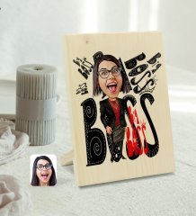 Kişiye Özel Kadın Big Boss Karikatürlü Dekoratif Ahşap Çerçeve Model 3
