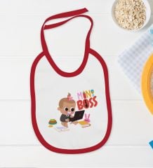 BK Kids Mini Boss Tasarımlı Kırmızı Bebek Body Zıbın ve Mama Önlüğü Hediye Seti-1