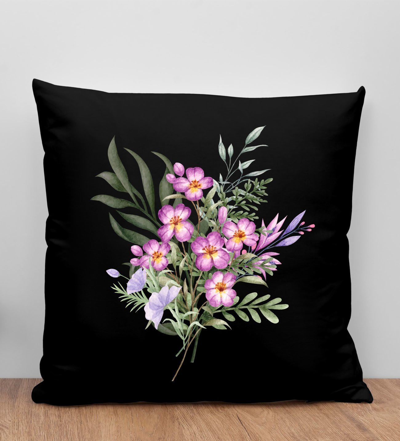BK Gift Çiçek Tasarımlı Siyah Kırlent Yastık, Arkadaşa Hediye, Ev Dekorasyonu, Ev Hediyesi-3