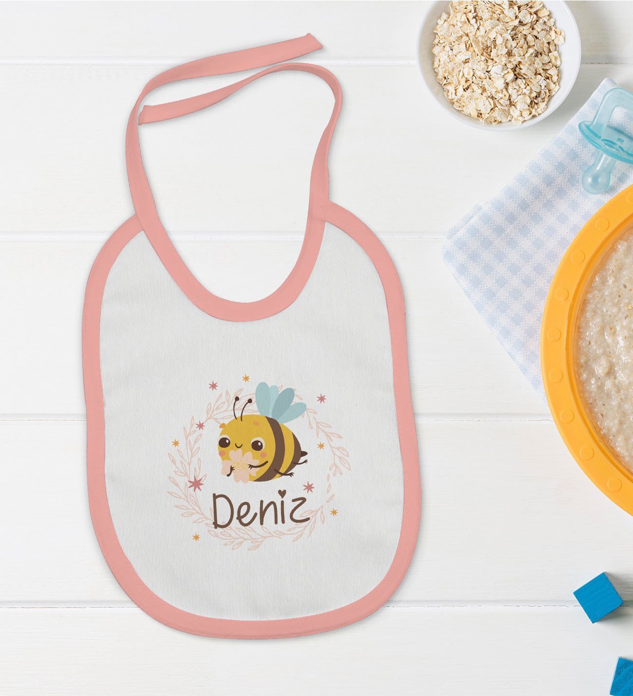 BK Kids Kişiye Özel Pembe Bebek Mama Önlüğü - Model 162
