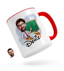 Kişiye Özel Erkek Öğretmen Karikatürlü Kırmızı Kupa Bardak-1