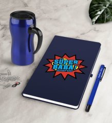 Kişiye Özel Süper Baba Lacivert Defter Kalem Termos Mug Seti-2