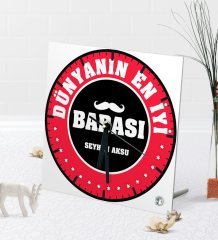 Kişiye Özel Dünyanın En İyi Babası Masaüstü Kare Cam Saat-7