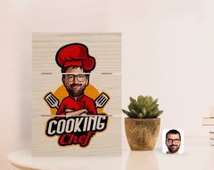 Kişiye Özel Erkek Chef Karikatürlü Otantik Masaüstü Ahşap Palet Çerçeve-11