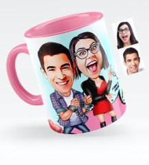 Kişiye Özel Sevgililer Karikatürlü Pembe Kupa Bardak - 1