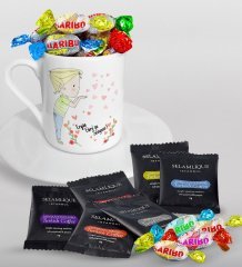Kişiye Özel Sevgililer Günü Türk Kahvesi Fincanı Selamlique Karışık Türk Kahvesi ve Haribo Şeker Hediye Seti-61