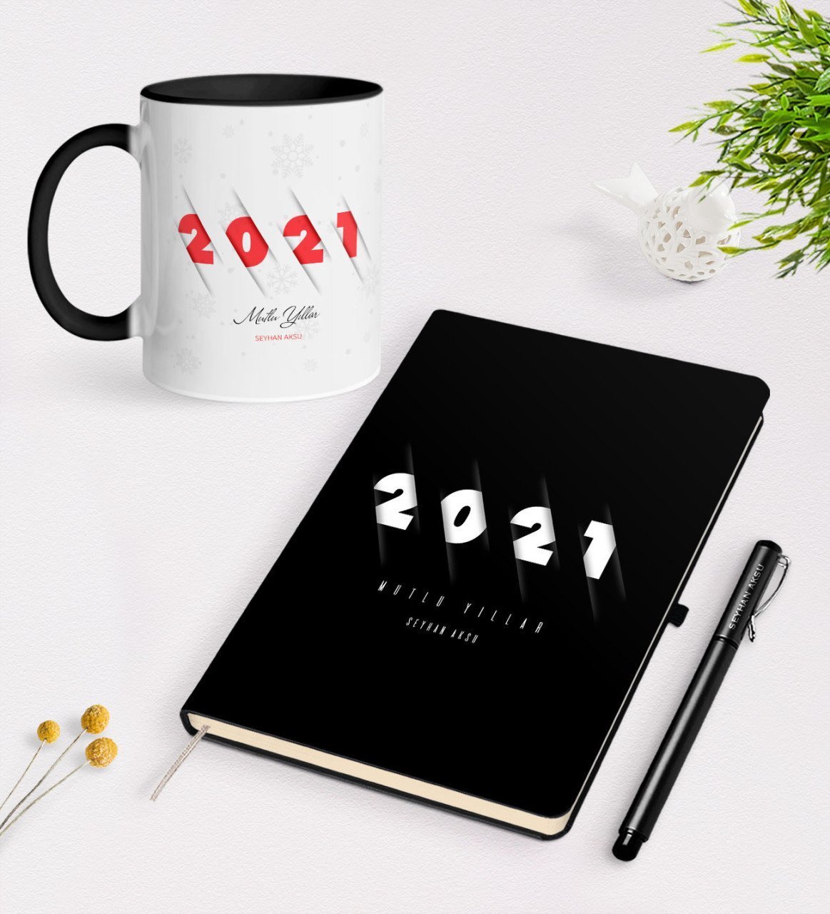 Kişiye Özel 2023 Mutlu Yıllar Siyah Defter Kalem ve Kupa Seti-1