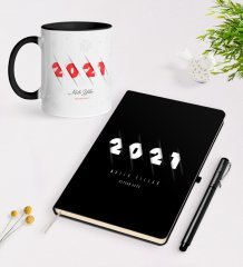 Kişiye Özel 2023 Mutlu Yıllar Siyah Defter Kalem ve Kupa Seti-1
