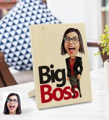 Kişiye Özel Kadın Big Boss Karikatürlü Dekoratif Ahşap Çerçeve Model 2