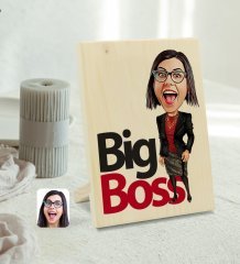 Kişiye Özel Kadın Big Boss Karikatürlü Dekoratif Ahşap Çerçeve Model 2