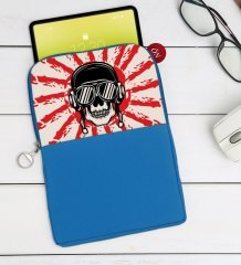 BK Gift Kurukafa Tasarımlı Taşınabilir Koruyucu Tablet Kılıfı & Organizer Çanta - Mavi-9