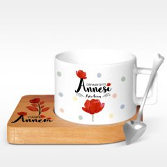 Kişiye Özel Dünyanın En İyi Annesi Tasarımlı Ahşap Altlıklı Seramik Fincan - 10