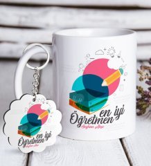Kişiye Özel En İyi Öğretmen Beyaz Kupa ve Anahtarlık Hediye Seti-3