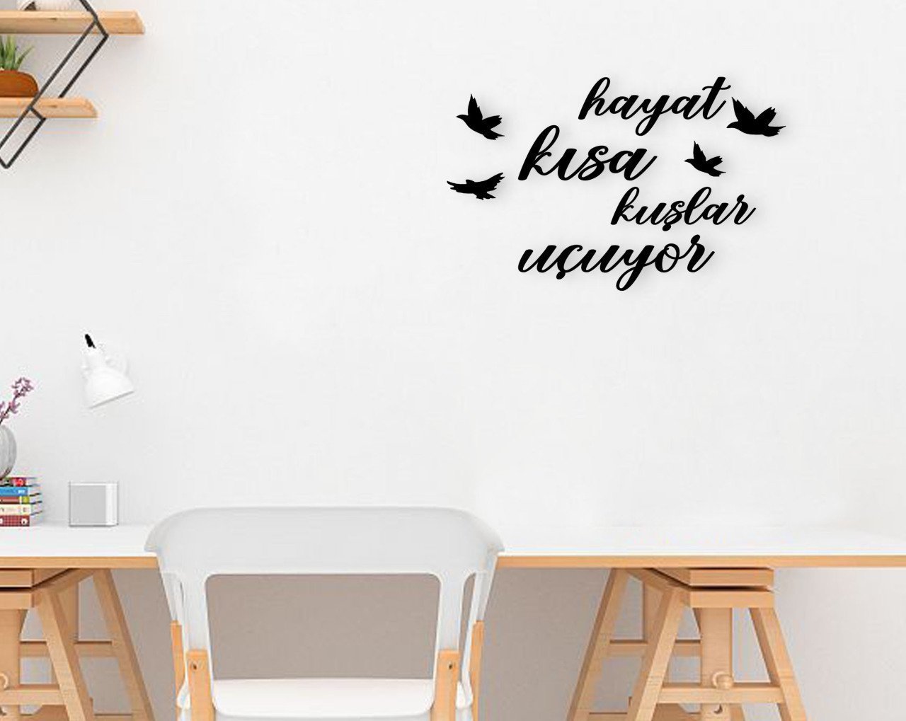 BK Home Hayat Kısa Kuşlar Uçuyor Ahşap Duvar Yazısı