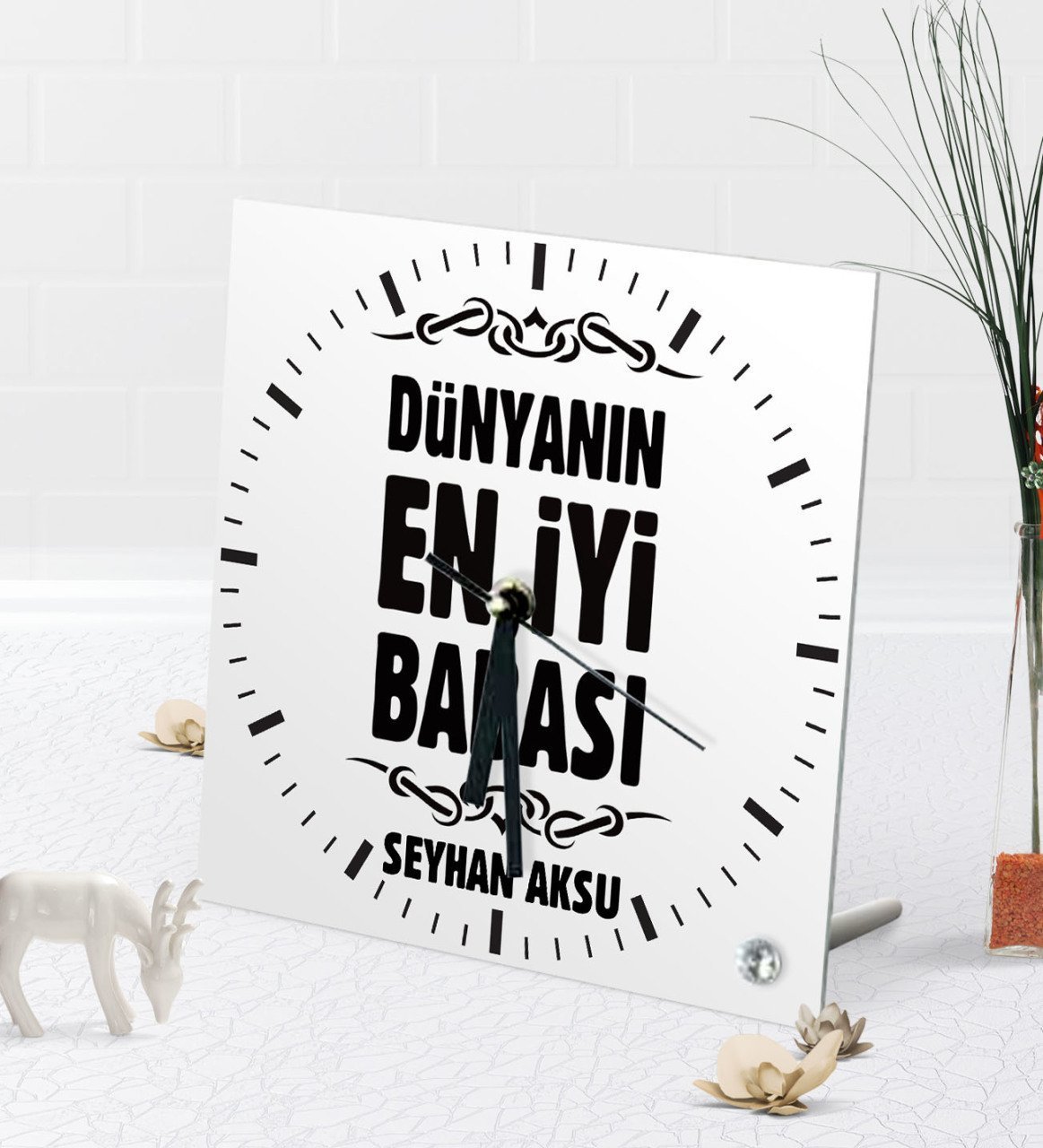 Kişiye Özel Dünyanın En İyi Babası Masaüstü Kare Cam Saat-6