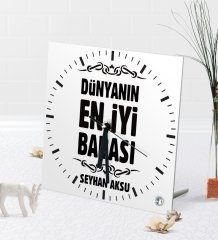 Kişiye Özel Dünyanın En İyi Babası Masaüstü Kare Cam Saat-6