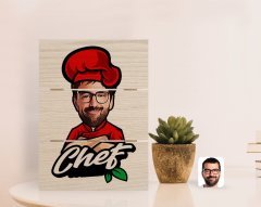 Kişiye Özel Erkek Chef Karikatürlü Otantik Masaüstü Ahşap Palet Çerçeve-10