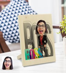 Kişiye Özel Kadın Big Boss Karikatürlü Dekoratif Ahşap Çerçeve Model 1