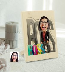 Kişiye Özel Kadın Big Boss Karikatürlü Dekoratif Ahşap Çerçeve Model 1