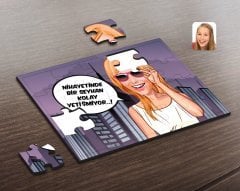 Kişiye Özel Kadın Kolay Yetişmiyor Karikatürlü Ahşap Puzzle-4