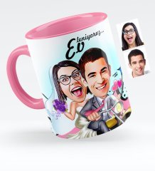 Kişiye Özel Evleniyoruz Karikatürlü Pembe Kupa Bardak - 8