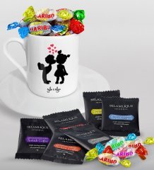 Kişiye Özel Sevgililer Günü Türk Kahvesi Fincanı Selamlique Karışık Türk Kahvesi ve Haribo Şeker Hediye Seti-59
