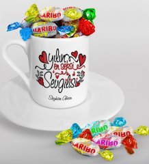 Kişiye Özel Yılın En Seksi Sevgilisi Türk Kahvesi Fincanı ve Haribo Şeker Hediye Seti