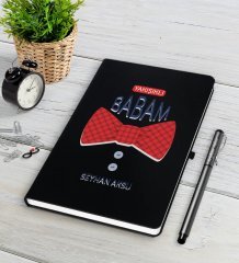 Kişiye Özel Yakışıklı Babam Siyah Defter Kalem Seti-6