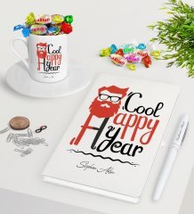 Kişiye Özel Noel Baba Beyaz Defter Kalem Türk Kahvesi Fincanı ve Haribo Şeker Hediye Seti-3