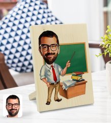 Kişiye Özel Erkek Öğretmen Karikatürlü Dekoratif Ahşap Çerçeve Model 1