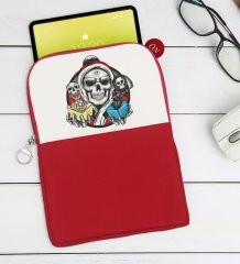 BK Gift Kurukafa Tasarımlı Taşınabilir Koruyucu Tablet Kılıfı & Organizer Çanta - Kırmızı-3