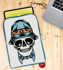BK Gift Kurukafa Tasarımlı Taşınabilir Koruyucu Tablet Kılıfı & Organizer Çanta - Mavi-7