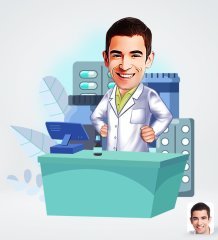 Kişiye Özel Erkek Eczacı Tasarımlı Dijital Karikatür-4